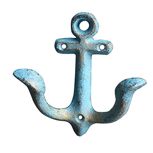KiaoTime (Blue) Vintage Rustic Cast Iron Nautical Anchor Design Wall Hooks Coat