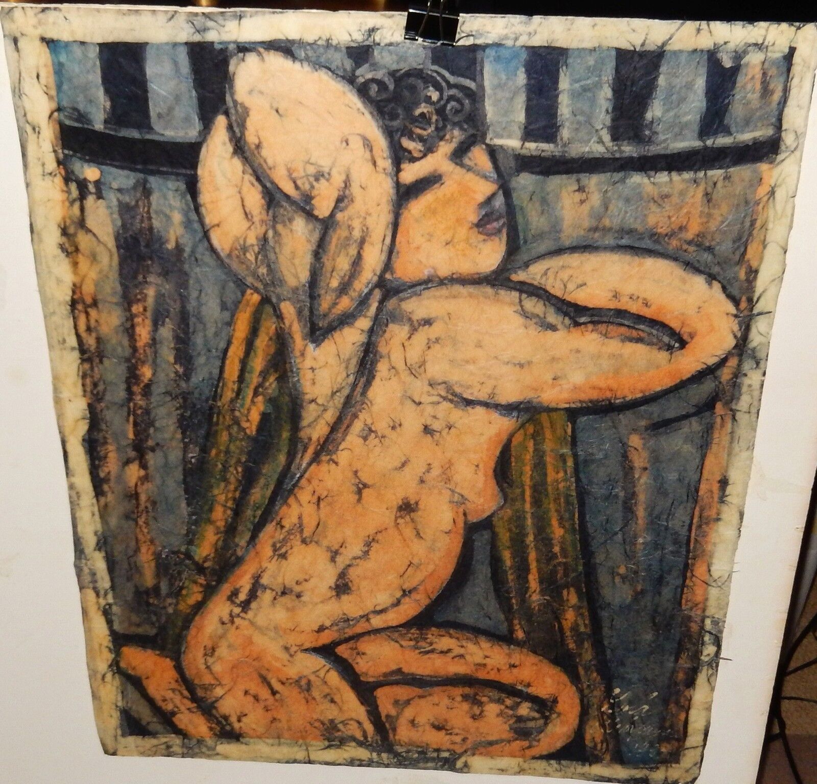 Woman Original Wax Batik Painting Signed