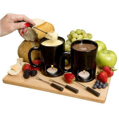 Evelots Set of 2 Personal Fondue Mugs with Votive Candles, Black Or White