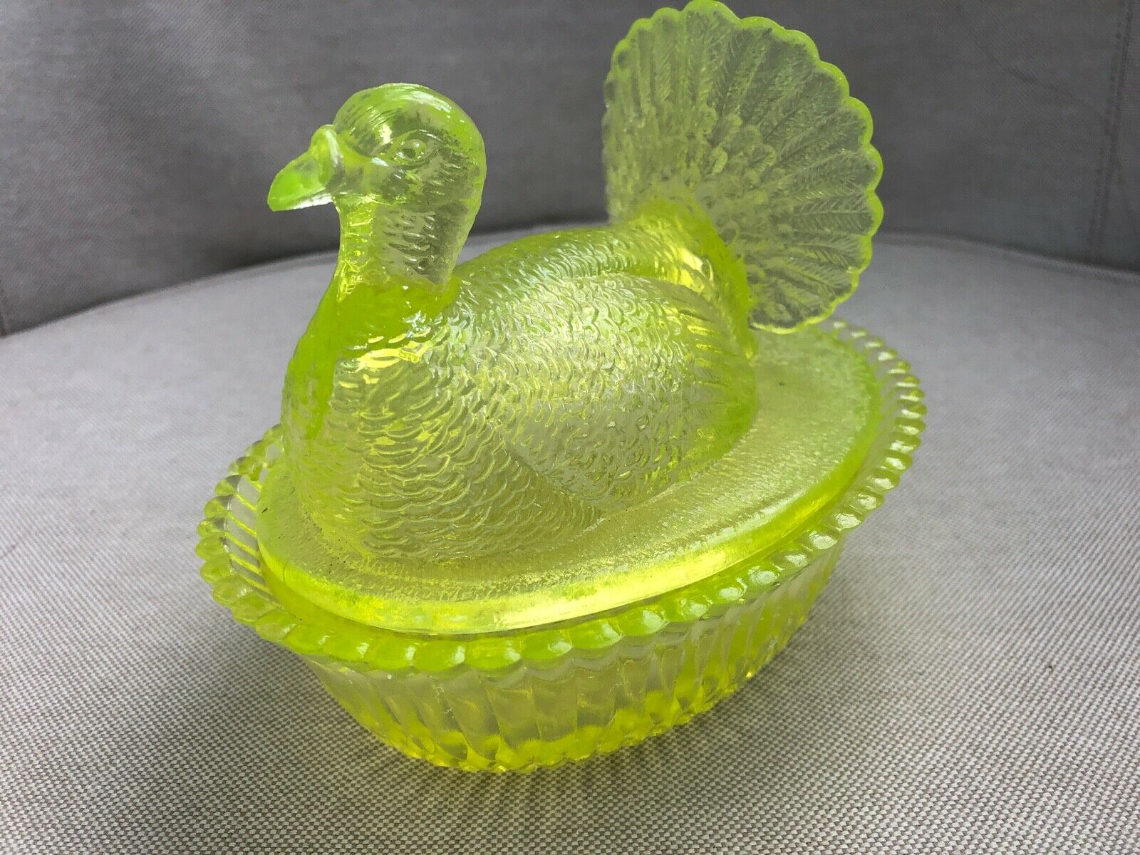 Vintage DEGENHART GLASS Turkey Hen on Nest 5 1/2 