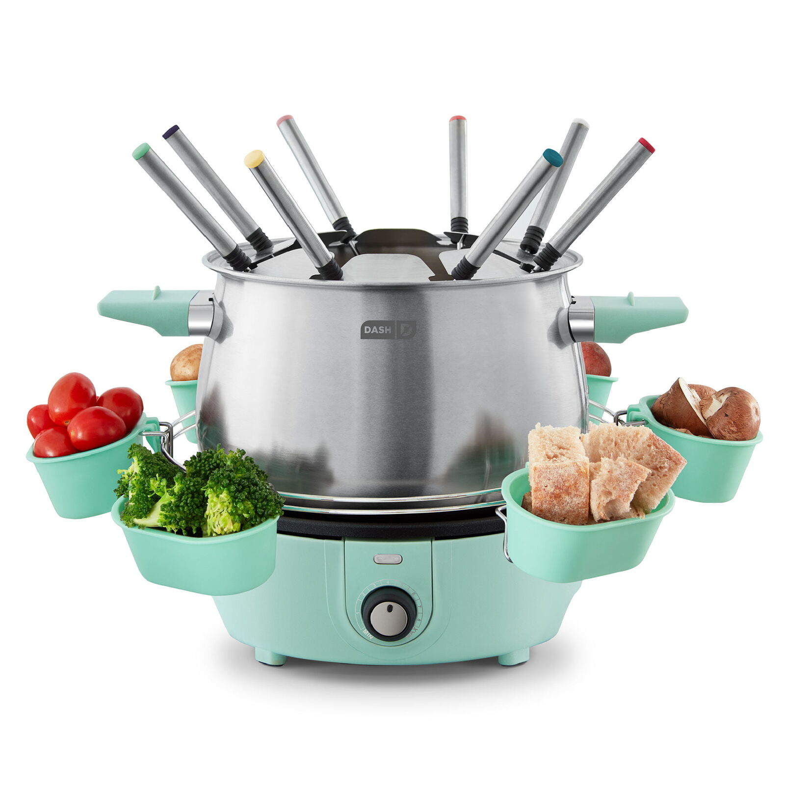 Stainless Steel Deluxe Fondue Maker with Temperature Control Fondue Forks, Cups