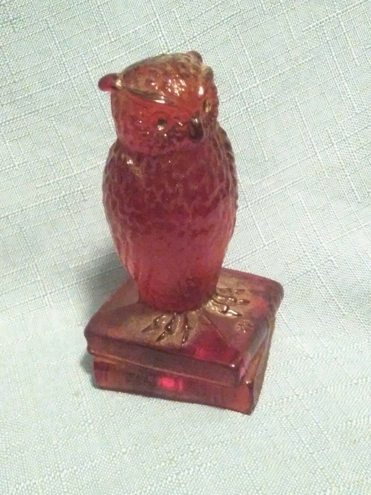 Degenhart Glass Amberina Blood Red Wise Ole Owl On Books Figurine Paperweight