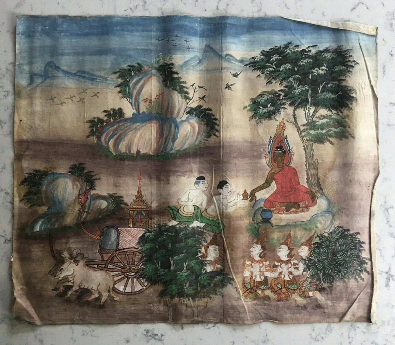 Antique Tibetan Thailand Or Indo Persian Hand Painted Thangka Painting Cloth 7
