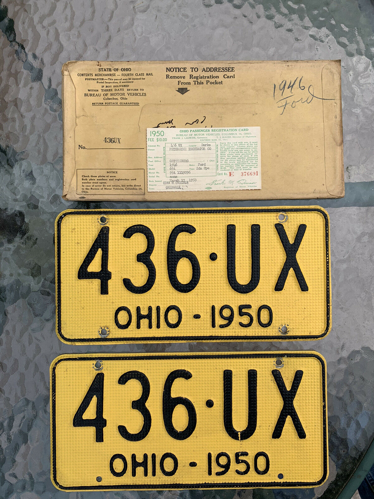 1950 Vintage Original Ohio License Plate 436 Ux Pair