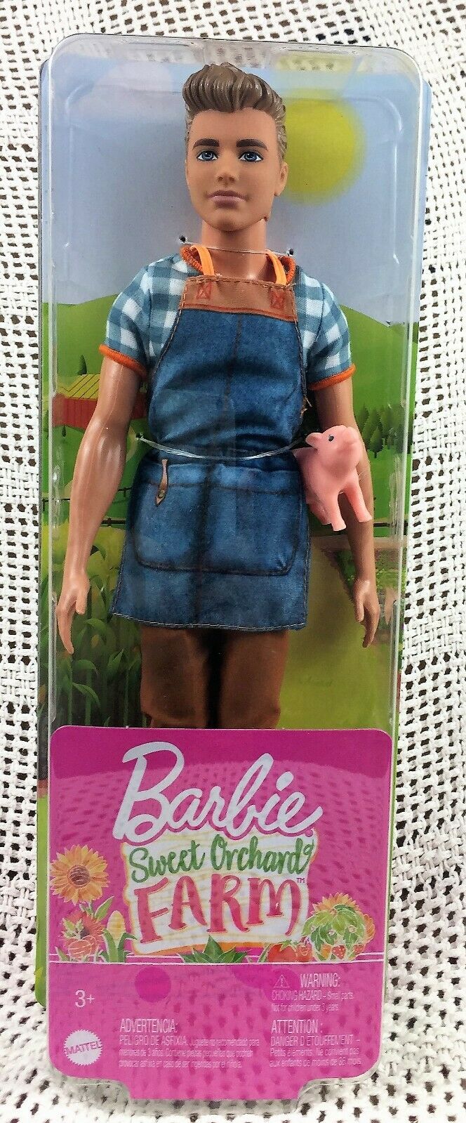 BARBIE Sweet Orchard Farm Farmer Ken Doll with Pig, Boots, NEW