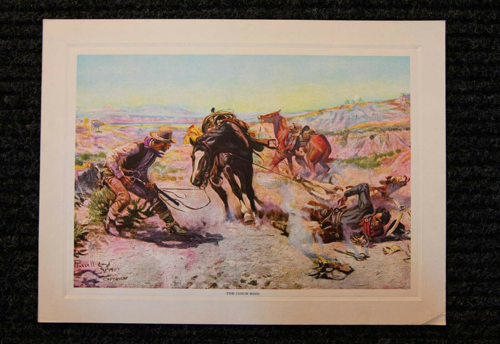 Vintage Cowboy Litho Calendar Top The Cinch Ring By Charlie Russell