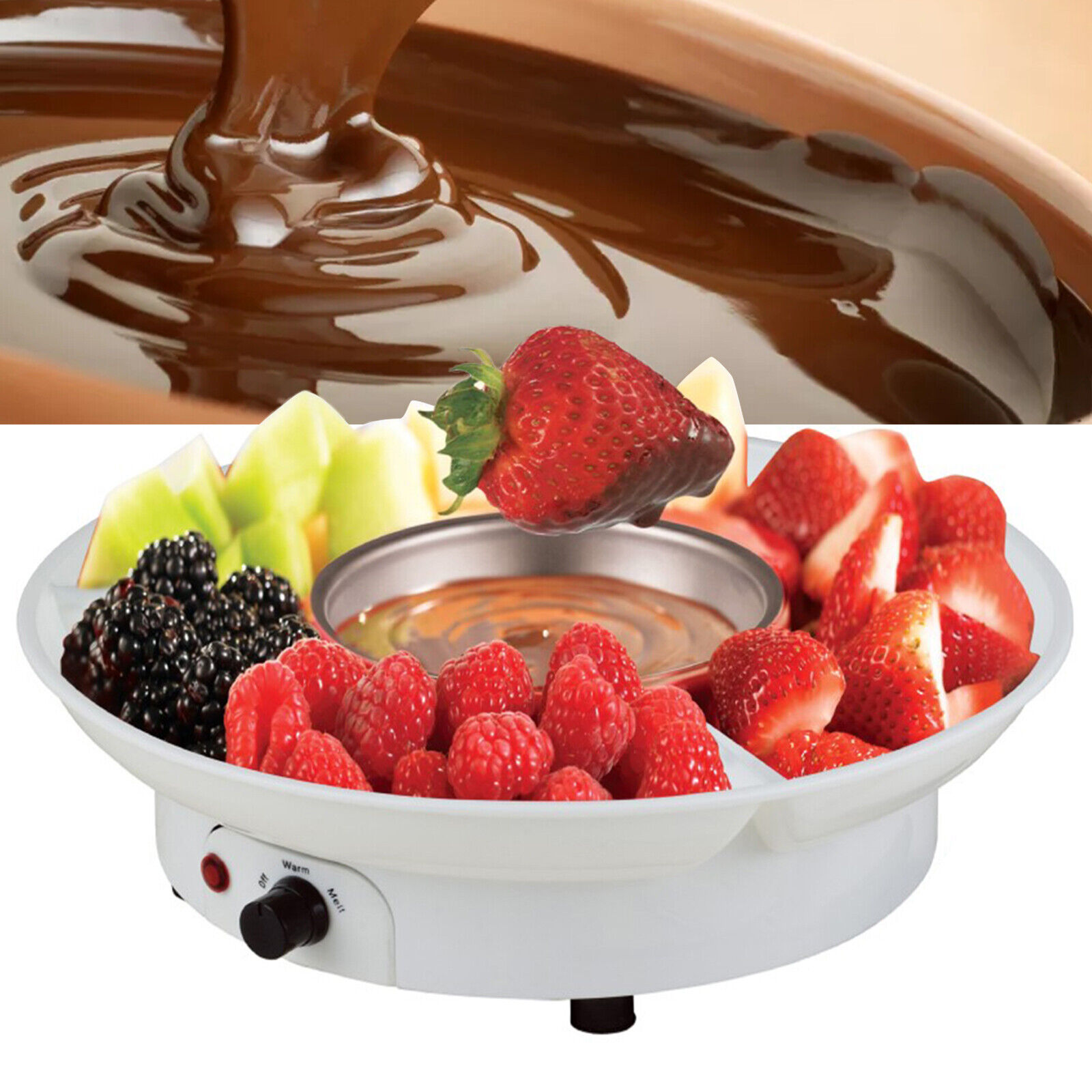 Chocolate Fondue Fountain Melting Pot Chocolate Warmer Dip Adjustable Temperatur