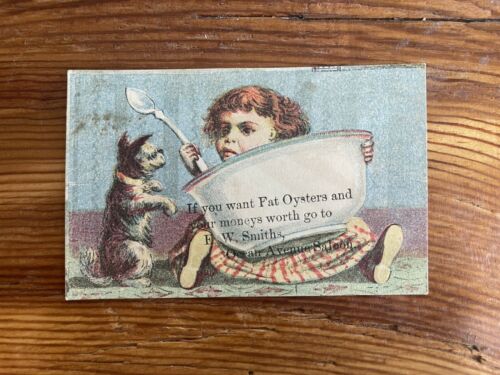 Ocean Avenue Saloon, Fat Oysters - Antique 1880s Victorian Trade Card