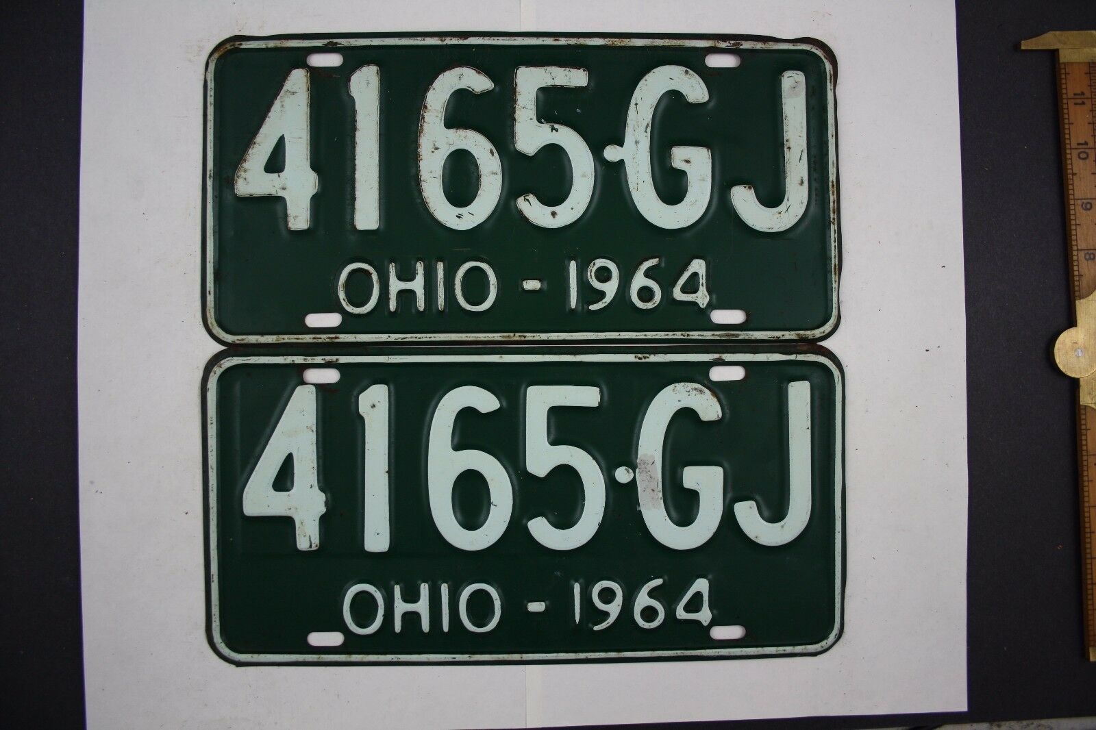 1964 Vintage Original Ohio License Plate 4165-GJ PAIR