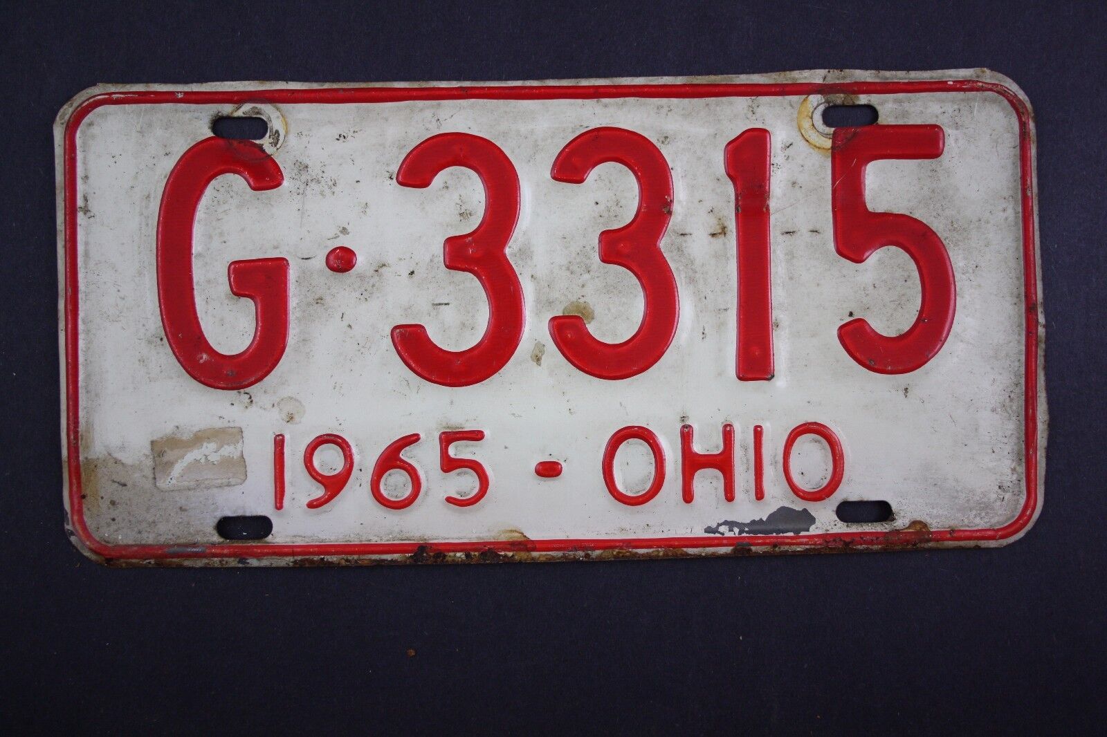 1965 Vintage Original Ohio License Plate G-3315