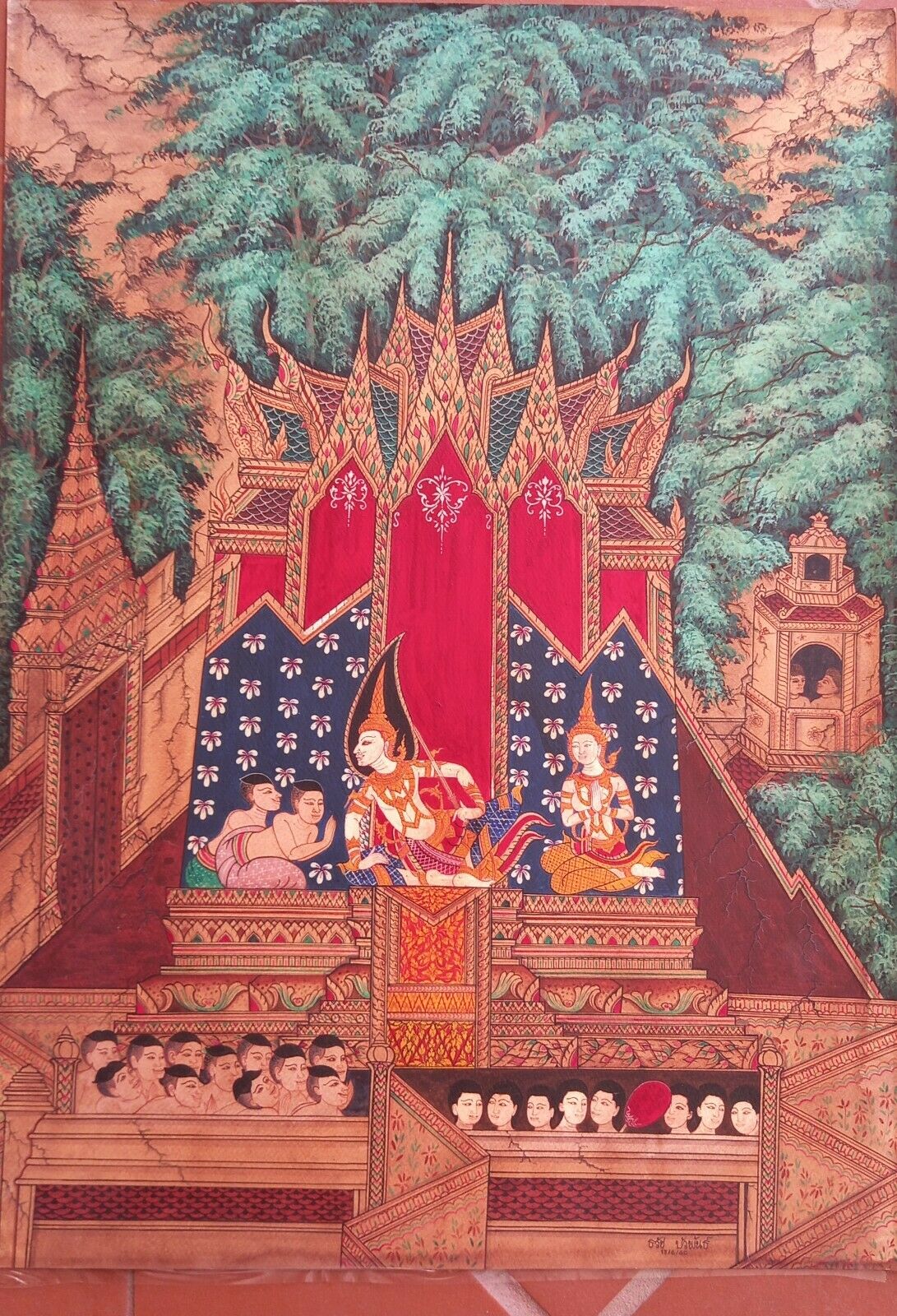 Original Thai Classical Tempera Painting "benevolance Of The Lord Buddha"