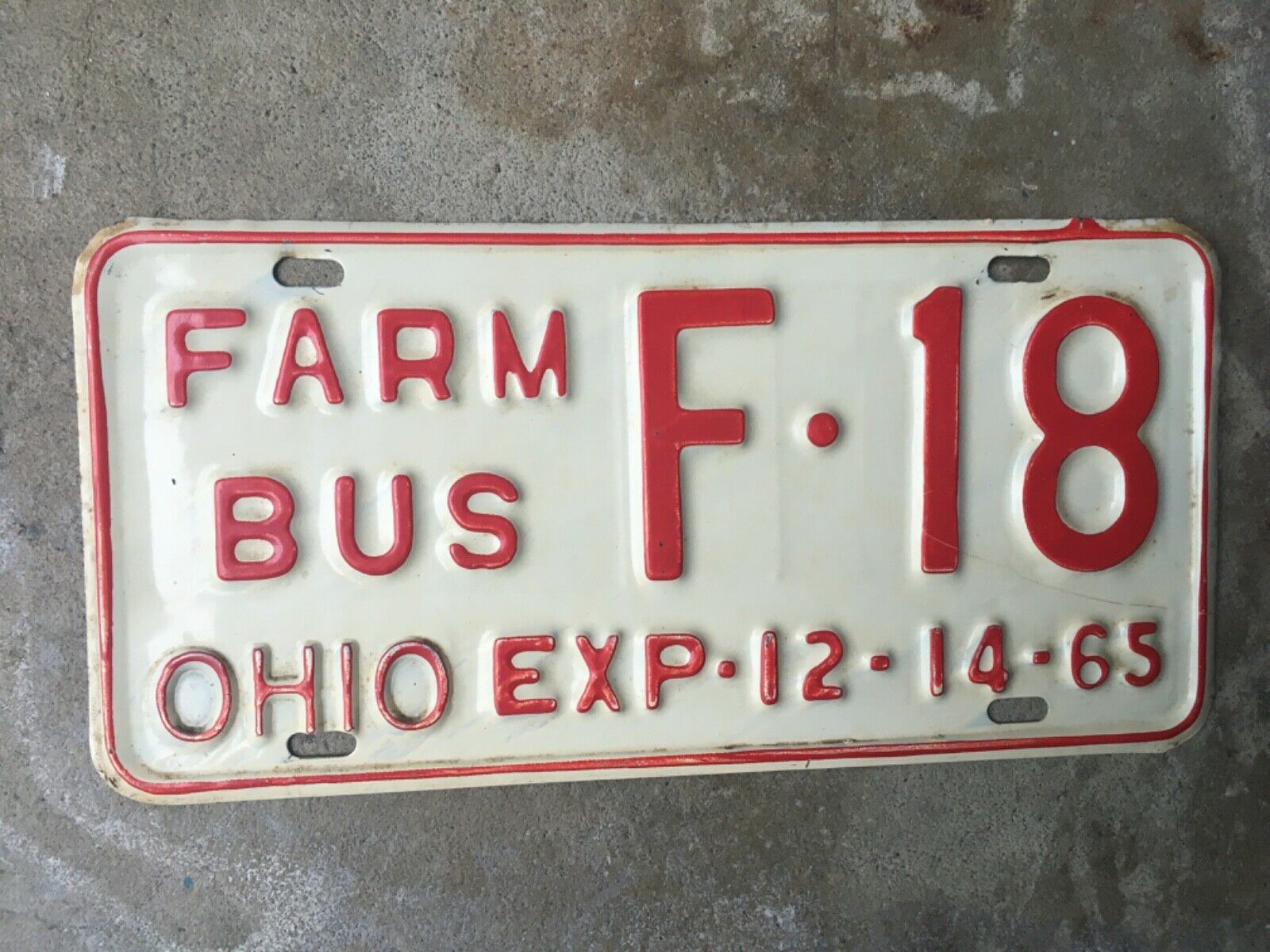 1965 Ohio Farm Bus License Plate Tag