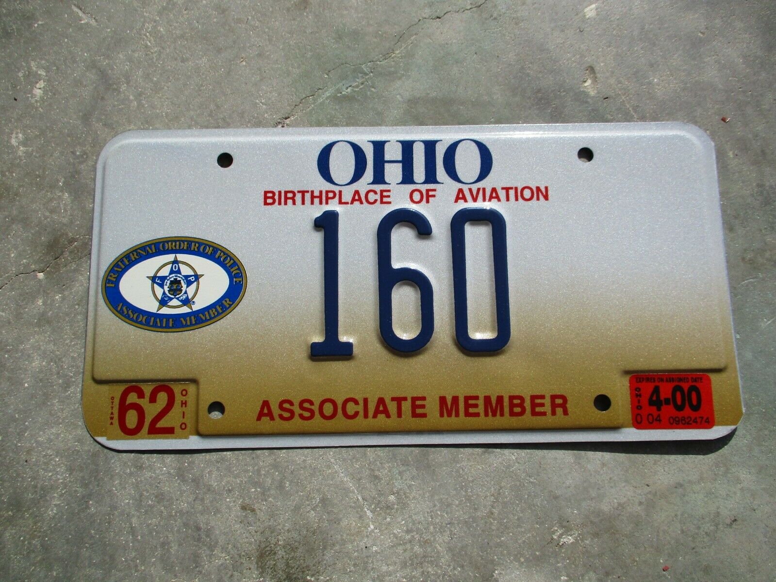 Ohio 2000 FOP Associate Member  license plate #    160