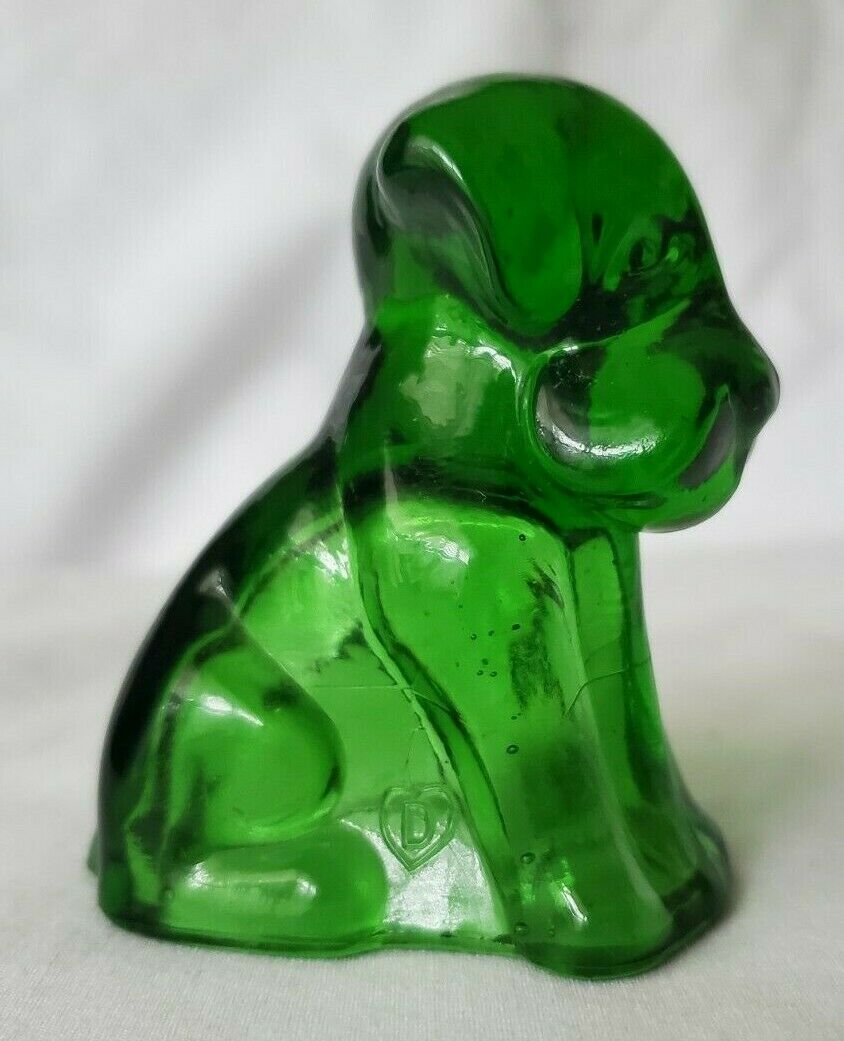 Degenhart Dog Art Glass Figurine Emerald Green 3"