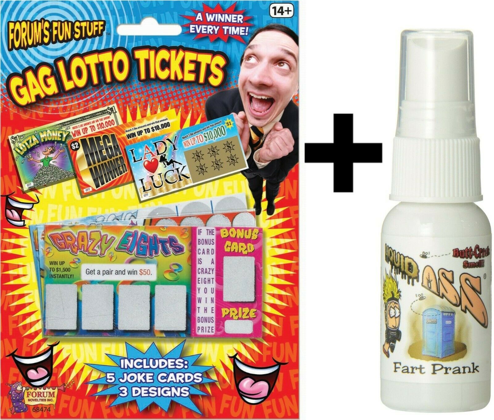 Liquid Ass Mist Spray + 5 Fake Lottery Tickets (winner) Gag Prank Stink Prank