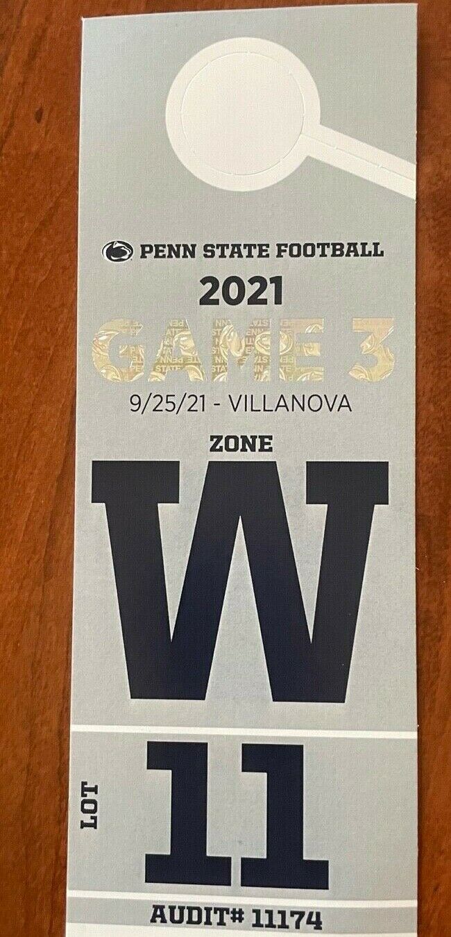 Penn State University Villanova Football PARKING Pass Lot 11 - 9/25/21