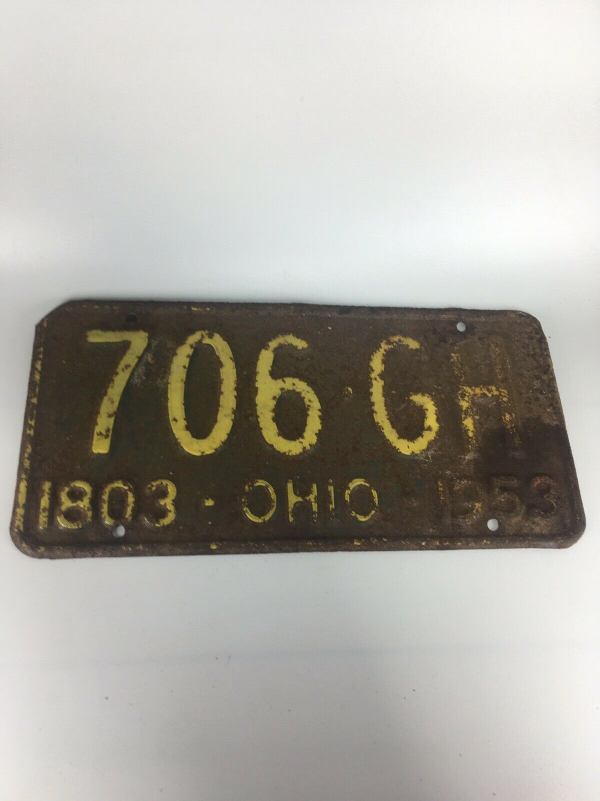 1953 Ohio License Plate 706-gh Rusty Dirty Ready To Display Oh 150 Years
