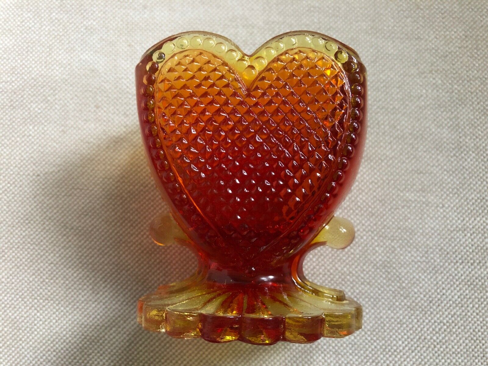 Vintage Degenhart Glass Sweetheart Heart Toothpick Holder Amberina #5