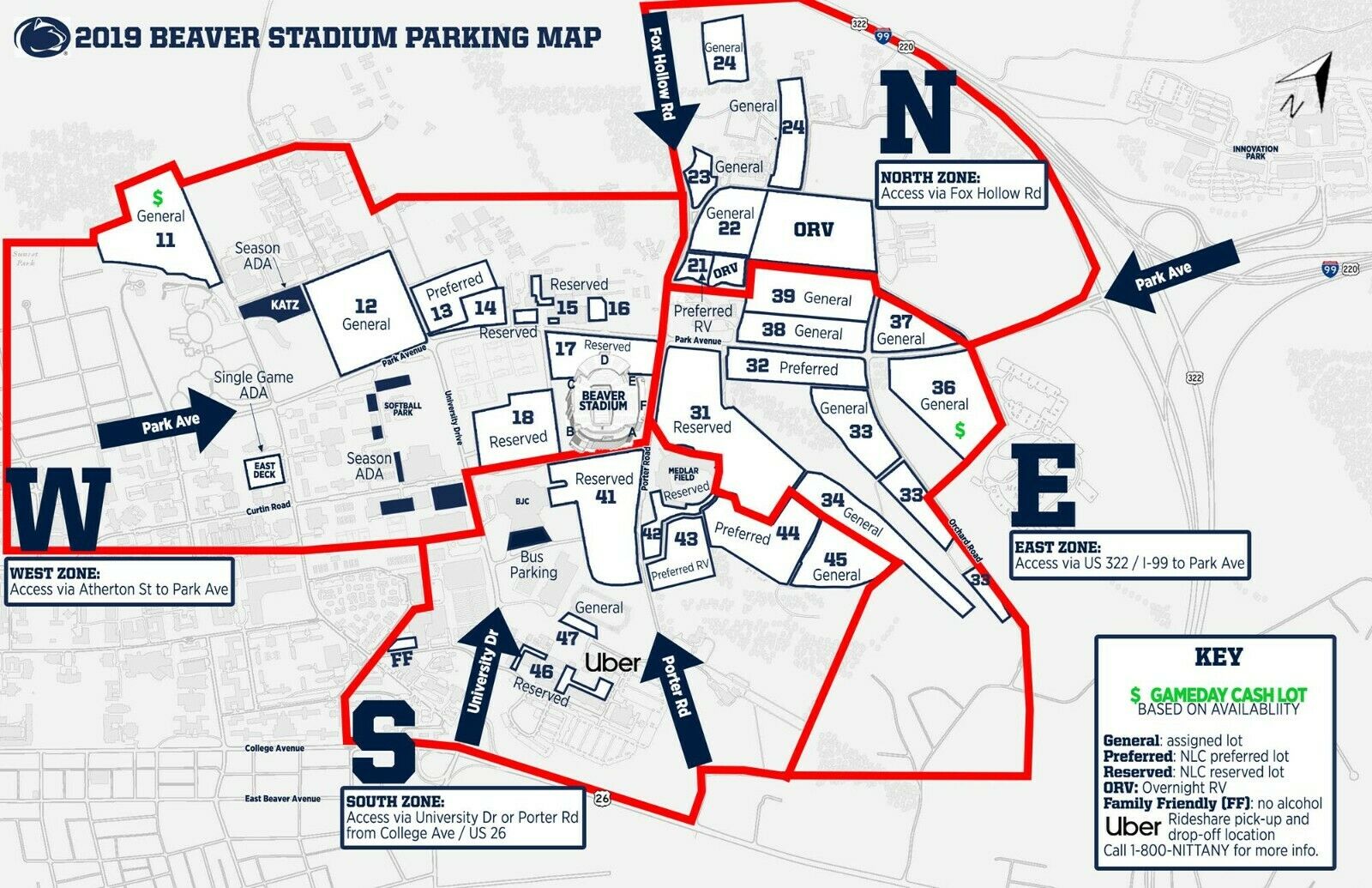 Penn State vs Indiana Football RESERVED Parking Pass LOT #41